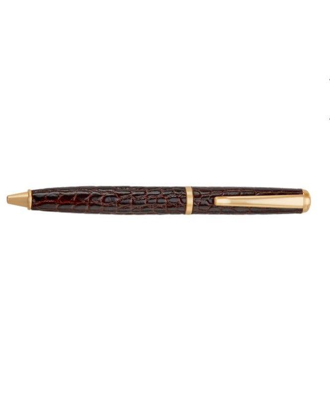 Leather Pen | Brown Crock Embossed Ball Point Pen with Brushed Gold Fittings | Charing Cross Ltd