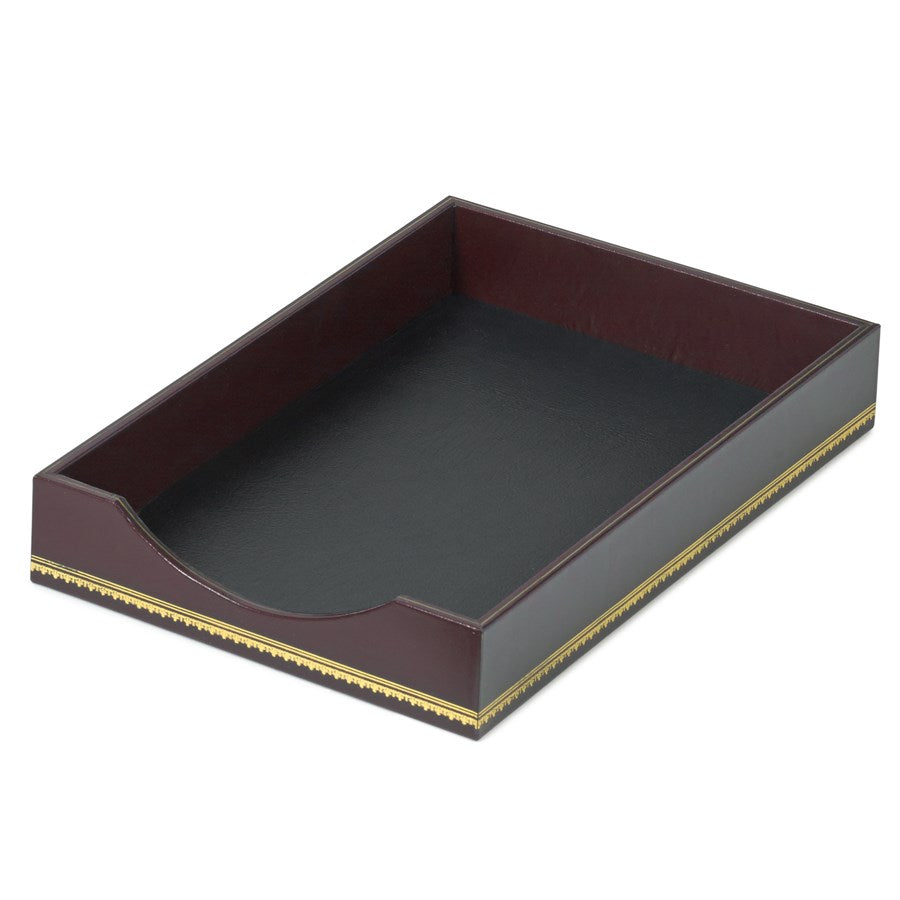 Burgundy Leather Desk Accessories with Decorative Gold Tooling | Hand Made in USA | Individual Luxury Leather Desk Accessories with Fancy Gold Tooling