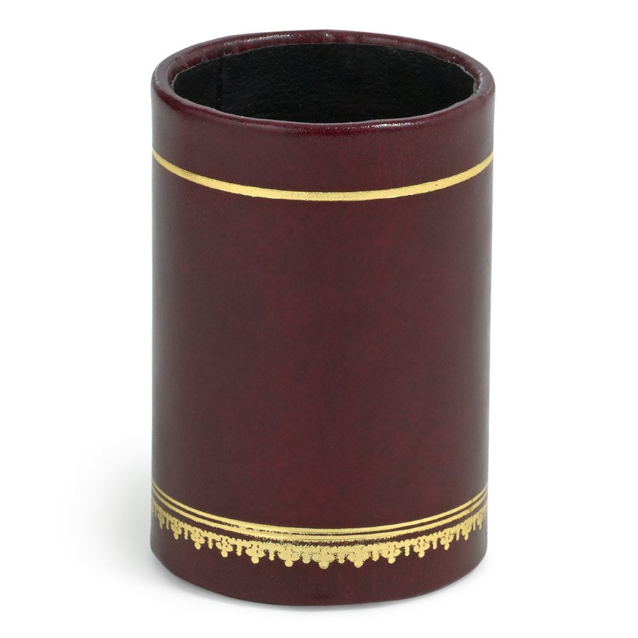 Burgundy Leather Desk Accessories with Decorative Gold Tooling | Hand Made in USA | Individual Luxury Leather Desk Accessories with Fancy Gold Tooling