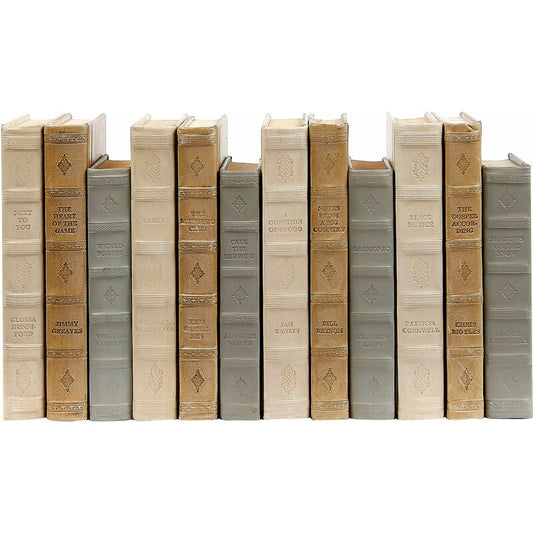 Luxury Bindings | Custom Decorative Book Bindings | Vintage Leather Light Colours | 12 Books on a Shelf | Charing Cross Ltd Bespoke Bindings