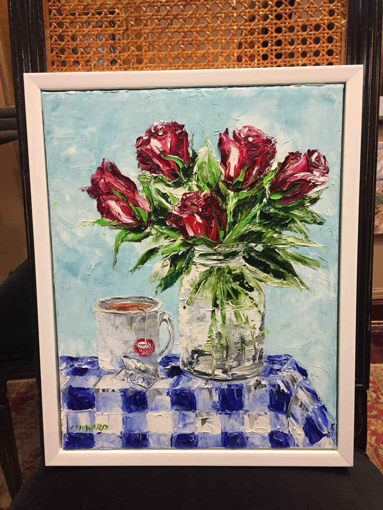 Art | I Love You Roses I Original Oil Painting by Claire Howard | 14" x 11"-Oil Painting-Sterling-and-Burke