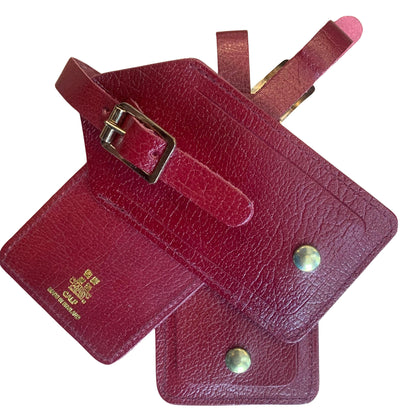 Leather Luggage Tag | Buffalo Embossed and Smooth Calf Luggage Tag | Made in England | Red, Green, Blue Leather | Charing Cross