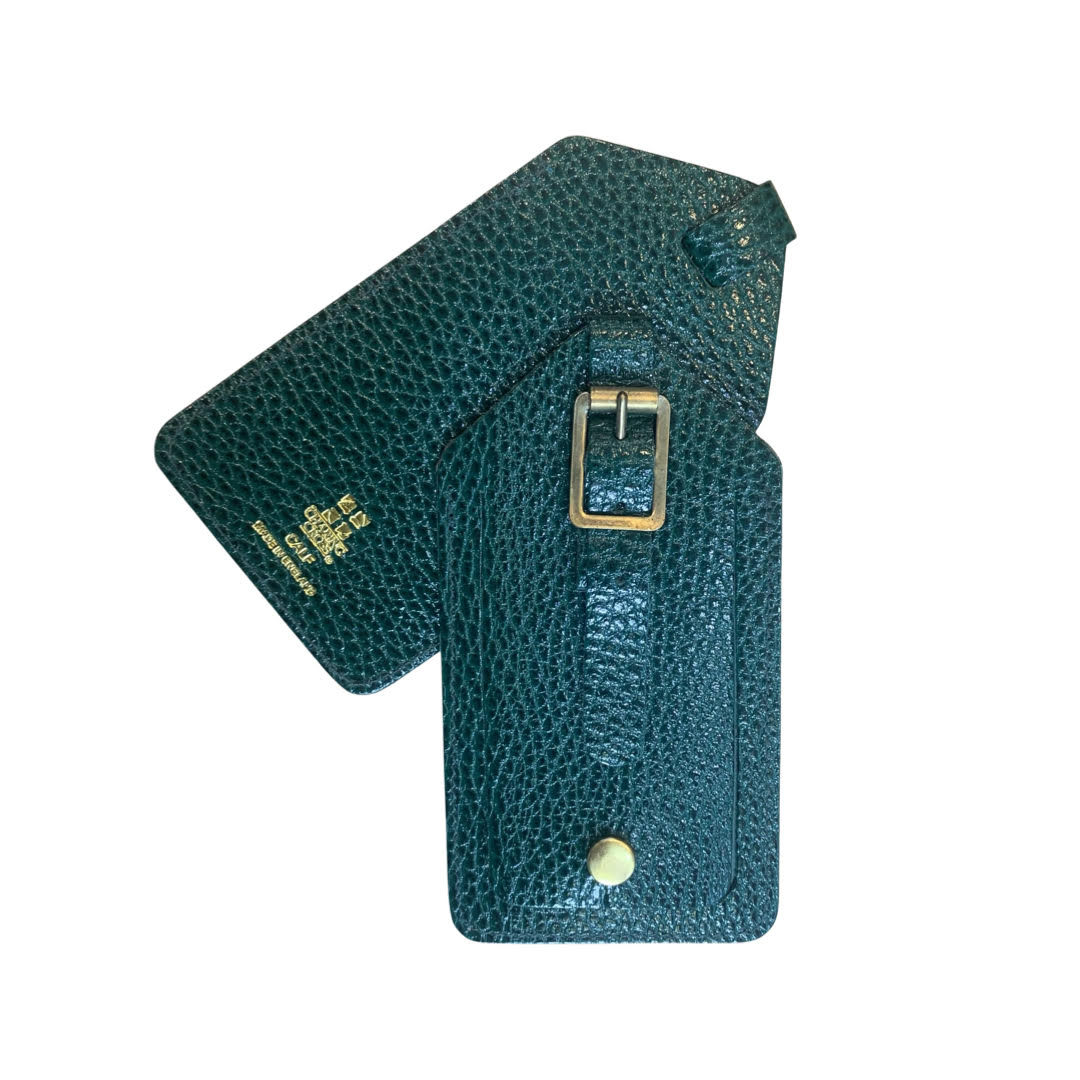 Leather Luggage Tag by Charing Cross, Textured Calf Leather, Deep Red and Dark Green