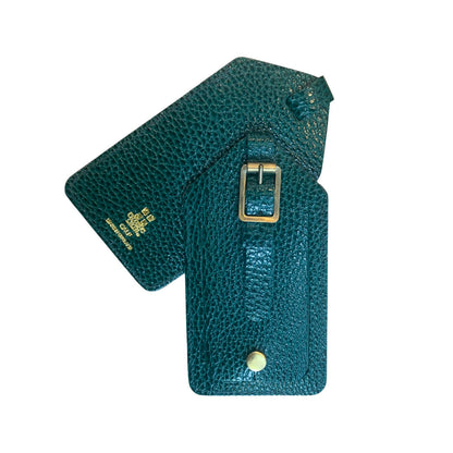 Leather Luggage Tag by Charing Cross, Textured Calf Leather, Deep Red and Dark Green