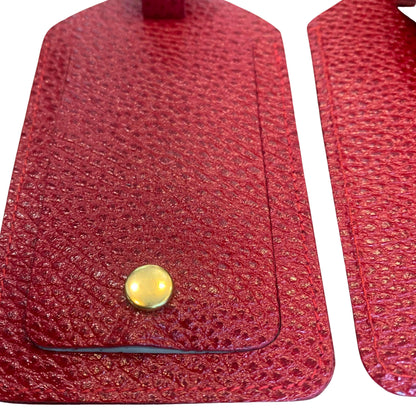 Leather Luggage Tag by Charing Cross, Textured Calf Leather, Deep Red and Dark Green