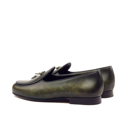 Custom Belgian Slipper Shoes | Khaki Crust Patina Calf Leather with Calf Leather Trim and Bow | Extraordinary Quality | Sterling and Burke-Bespoke Shoes-Sterling-and-Burke