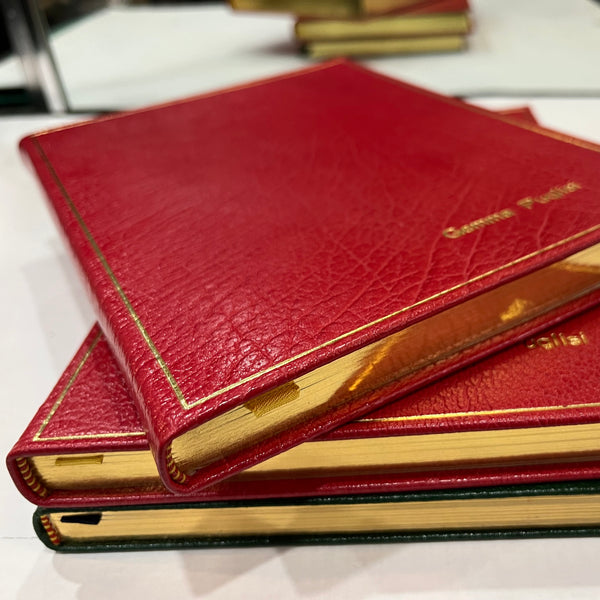 Grimaldi Project: Leather Notebook | Personalized with Full Name | Scarlet & Green Textured Calf | Charing Cross
