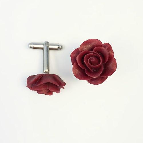 Flower Cufflinks | Maroon Floral Cuff Links | Matte Finish Cufflinks | Hand Made in USA-Cufflinks-Sterling-and-Burke