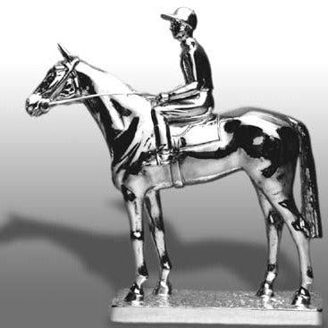 Mascot Hood Ornament | Windsor, large standing thoroughbred with jockey | Car Mascot | 5 by 5 Inches | Made in England