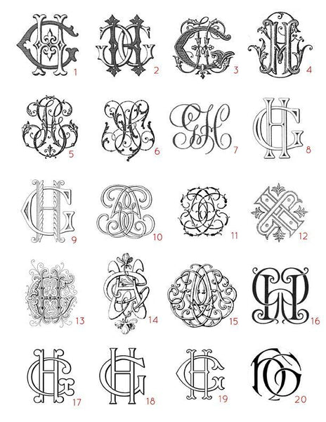Bespoke Monogram Samples | Custom Victorian Monograms | Hand Engraved Stationery and Invitations | Elegant Monogram Examples-Stationery-Sterling-and-Burke