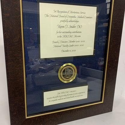 Bespoke Awards for NBOME | Awards in Gold, Wood, Black Frame | Superior Quality Bespoke Award | Custom Framed Award | Certificate | Studio Burke DC