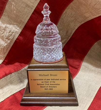 Waterford Crystal Capitol Dome Award on Walnut Base | Brass Plate Engraved | National Club Association