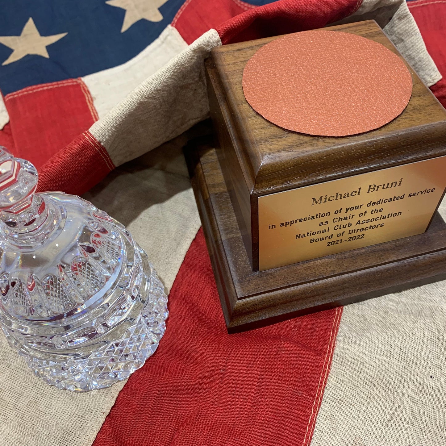 Waterford Crystal Capitol Dome Award on Walnut Base | Brass Plate Engraved | National Club Association