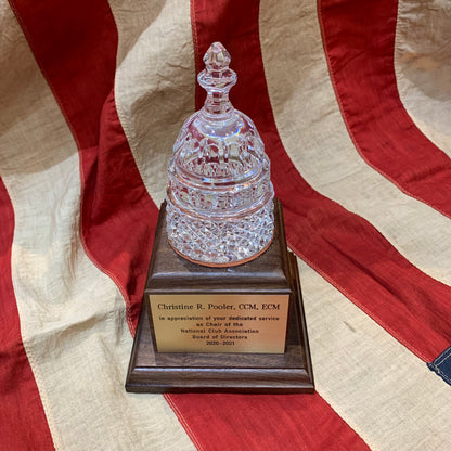 Waterford Crystal Capitol Dome Award on Walnut Base | Brass Plate Engraved | National Club Association