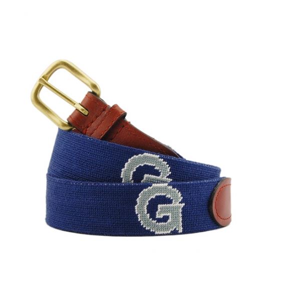 Needlepoint Collection | Georgetown University Needlepoint Belt | Hoya GU Belt | Blue and Grey