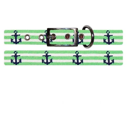 Needlepoint Dog Collar | Custom Size | Coastal Collection | Anchor Needlepoint Dog Collar