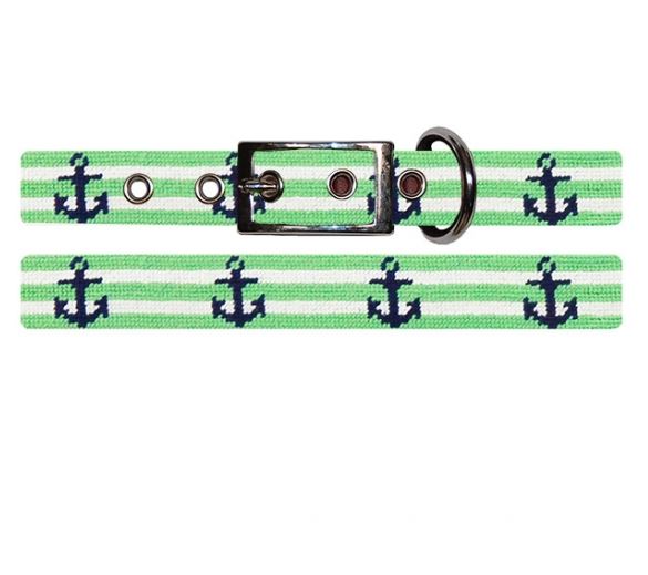 Needlepoint Dog Collar | Custom Size | Coastal Collection | Anchor Needlepoint Dog Collar
