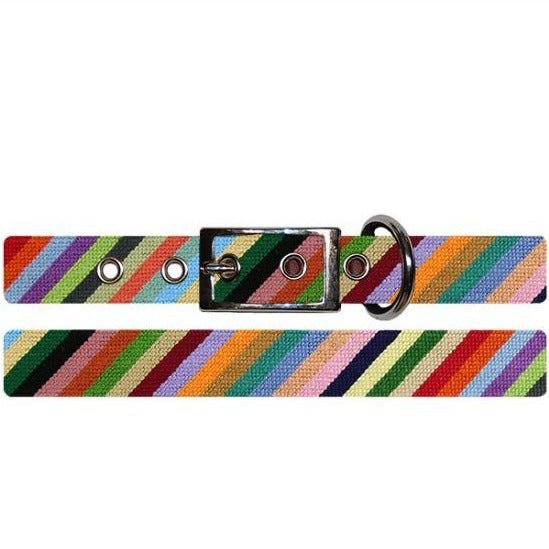 Needlepoint Dog Collar | Custom Size | Fun Collection | Parson Stripes Needlepoint Dog Collar