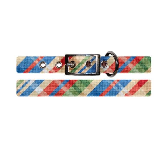 Needlepoint Dog Collar | Custom Size | Madras Plaid Collection | Madras Plaid Needlepoint Dog Collar