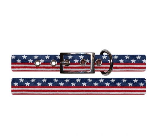 Needlepoint Dog Collar | Custom Size | US Flag Patriotic Collection | American Flag Needlepoint Dog Collar