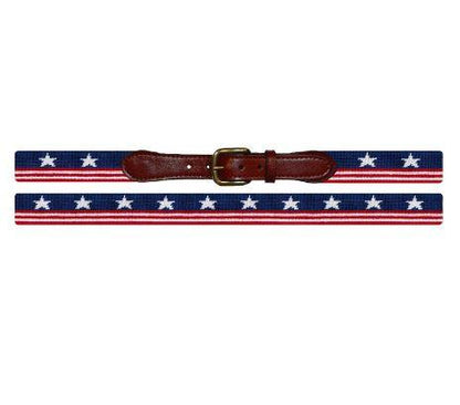 Needlepoint Collection | Old Glory Needlepoint Belt | American Flag Belt | USA Flag | Stars and Stripes Belt | Special Order | Smathers and Branson-Belt-Sterling-and-Burke