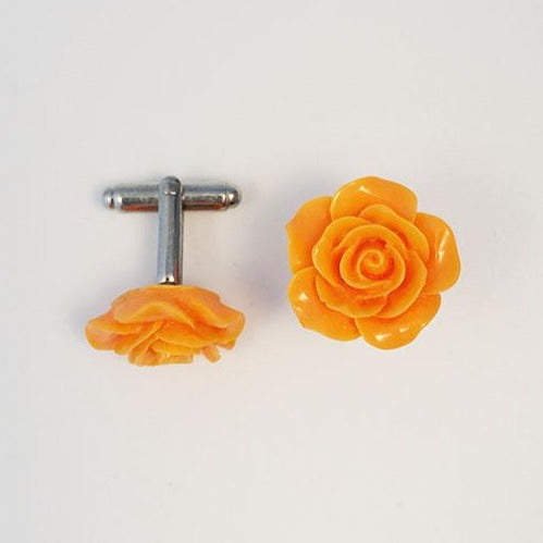 Flower Cufflinks | Orange Floral Cuff Links | Polished Finish Cufflinks | Hand Made in USA-Cufflinks-Sterling-and-Burke