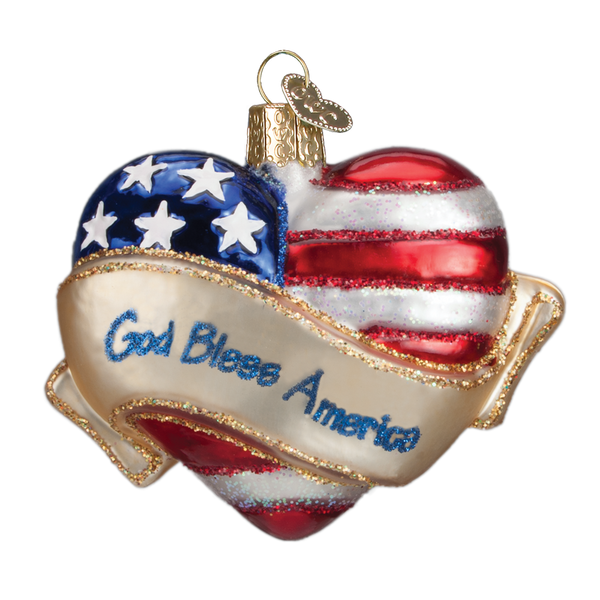 Christmas Ornament | God Bless America Heart Flag Ornament | God Bless America | American Heart Flag Christmas Ornament | Patriotic Design | USA Flag Christmas Ornament-Christmas Ornament-Sterling-and-Burke