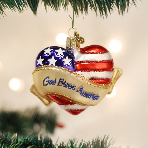 Christmas Ornament | God Bless America Heart Flag Ornament | God Bless America | American Heart Flag Christmas Ornament | Patriotic Design | USA Flag Christmas Ornament-Christmas Ornament-Sterling-and-Burke