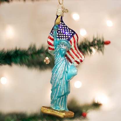 Christmas Ornament | Statue of Liberty with American Flag | USA Patriotic | Statue of Liberty Christmas Ornament | Vintage Style-Christmas Ornament-Sterling-and-Burke