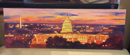 Red Capitol Panorama | Washington, DC Art | Original Oil and Acrylic Painting on Canvas by Zachary Sasim | 12" by 36" | Commission