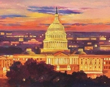 Red Capitol Panorama | Washington, DC Art | Original Oil and Acrylic Painting on Canvas by Zachary Sasim | 12" by 36" | Commission