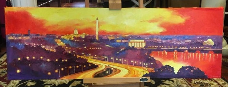 Red DC Panorama | Original Oil and Acrylic Painting on Canvas by Zachary Sasim  | 12" by 36" | Commission