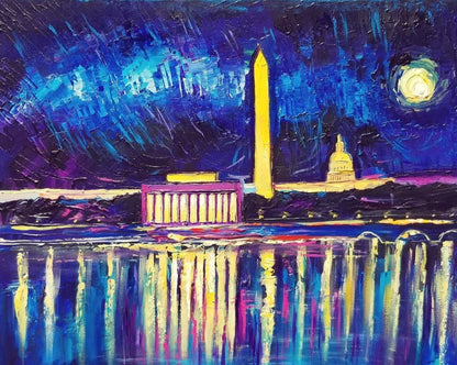 Night Panorama DC | Washington, DC Art | Original Acrylic on Canvas by Zachary Sasim | 24" by 30"