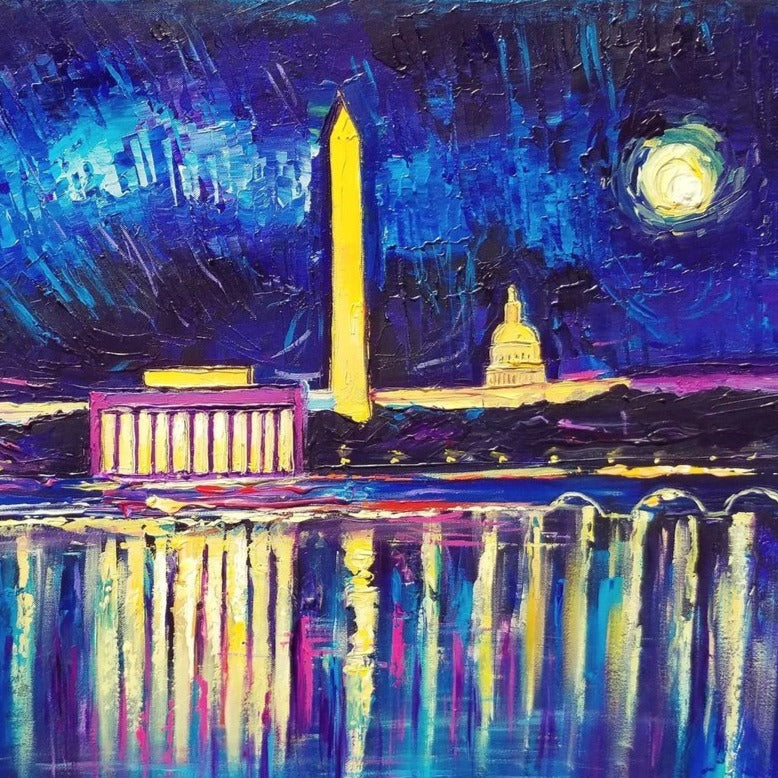 Night Panorama DC | Washington, DC Art | Original Acrylic on Canvas by Zachary Sasim | 24" by 30"