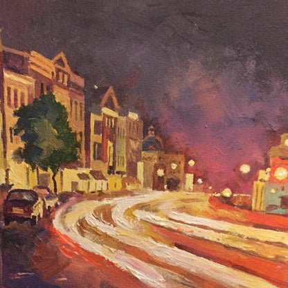 Night Georgetown University | Washington, DC Art | Original Oil and Acrylic Painting on Canvas by Zachary Sasim | 8" by 8" | Commission