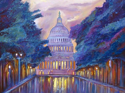 East Capitol Evening | Washington, DC Art | Original Oil and Acrylic Painting on Canvas by Zachary Sasim | 24" by 30" | Commission