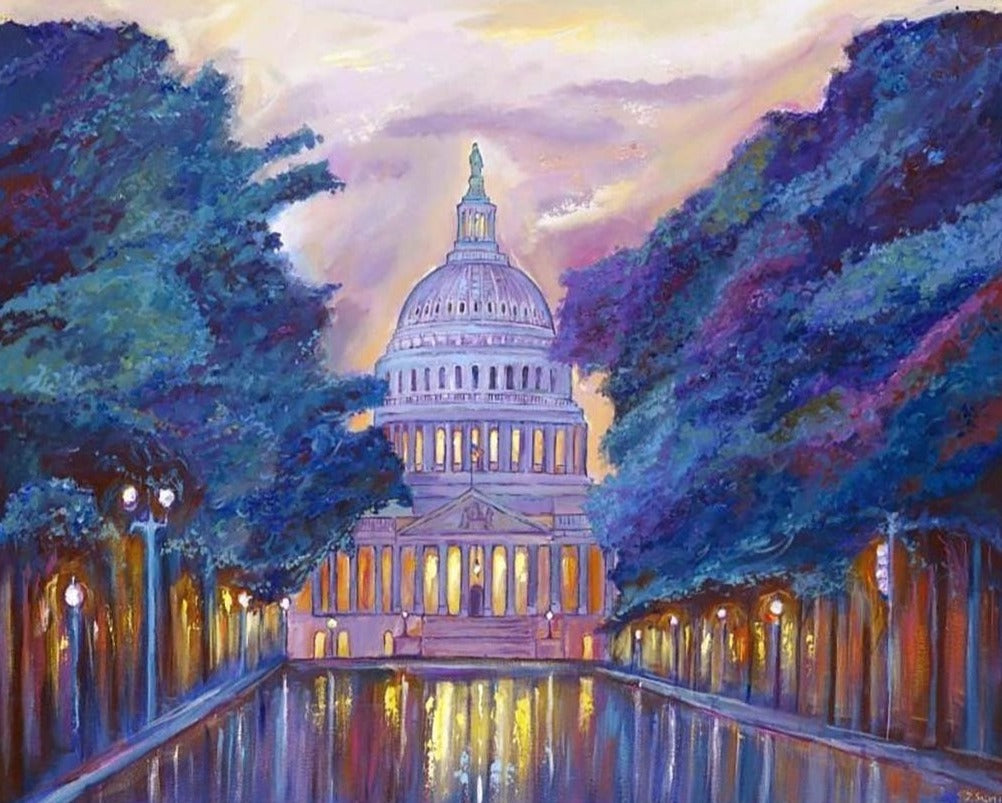 East Capitol Evening | Washington, DC Art | Original Oil and Acrylic Painting on Canvas by Zachary Sasim | 24" by 30" | Commission