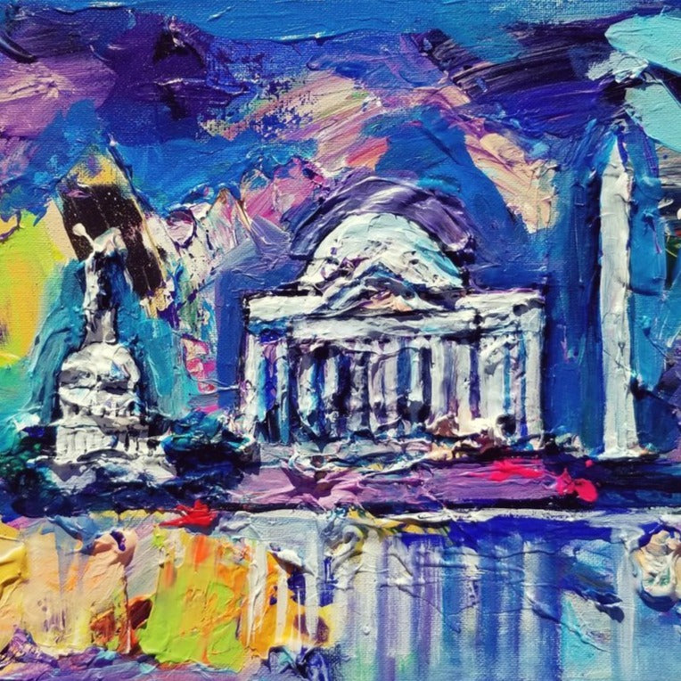 Small Chunky DC Monuments | Washington, DC Art | Original Acrylic on Canvas by Zachary Sasim | 11" by 14"