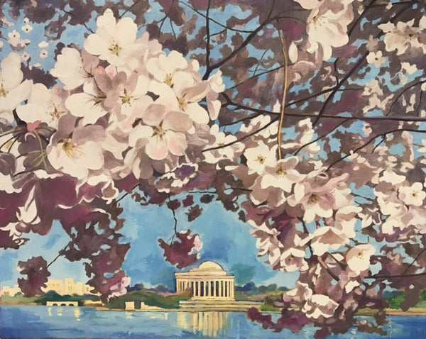 Cherry Blossoms, April, DC | Washington, DC Art | Original Oil and Acrylic Painting by Zachary Sasim | 24" by 30" | Commission