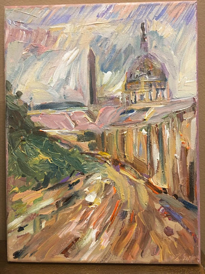 DC Meets Paris | Washington, DC Art | Original Oil and Acrylic on Canvas by Zachary Sasim | 9" by 12" | Commission