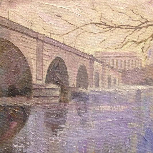 Memorial Bridge with Ice | Washington, DC Art | Original Oil and Acrylic Painting by Zachary Sasim | 8" by 8" | Zachary Sasim | Commission