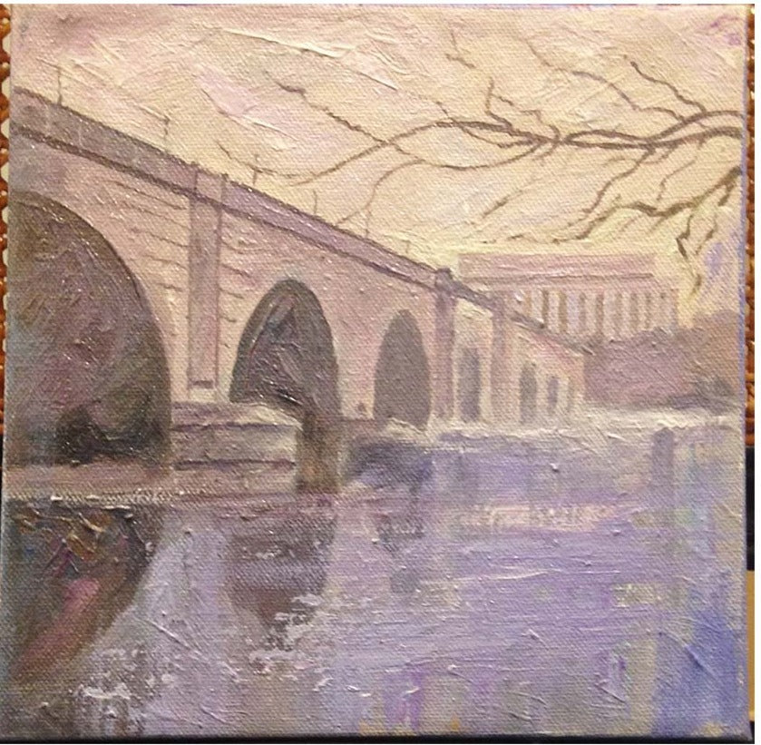 Memorial Bridge with Ice | Washington, DC Art | Original Oil and Acrylic Painting by Zachary Sasim | 8" by 8" | Zachary Sasim | Commission