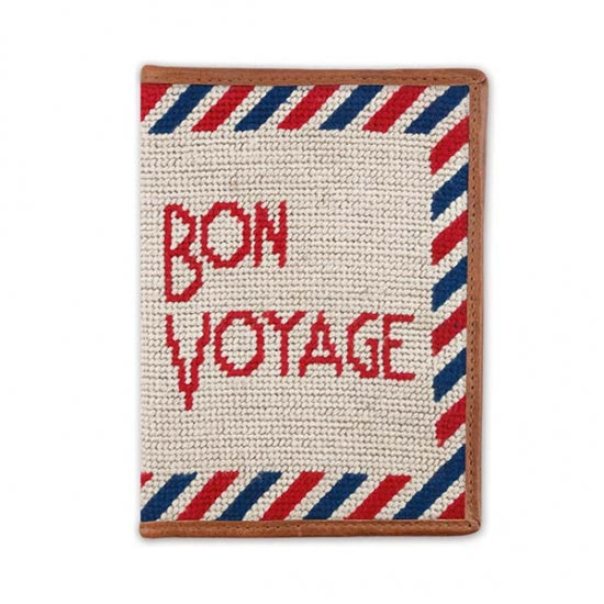 Needlepoint Collection | US Airmail Bon Voyage Needlepoint Passport Case | US Passport Holder | Khaki