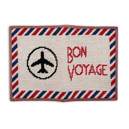 Needlepoint Collection | US Airmail Bon Voyage Needlepoint Passport Case | US Passport Holder | Khaki