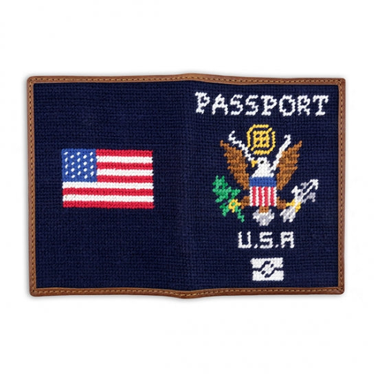 Needlepoint Collection | US Flag Great Seal Needlepoint Passport Case | US Passport Holder | NAvy