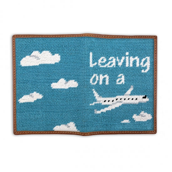Needlepoint Collection | Leaving On A Jet Plane, Blue Needlepoint Passport Case | US Passport Holder