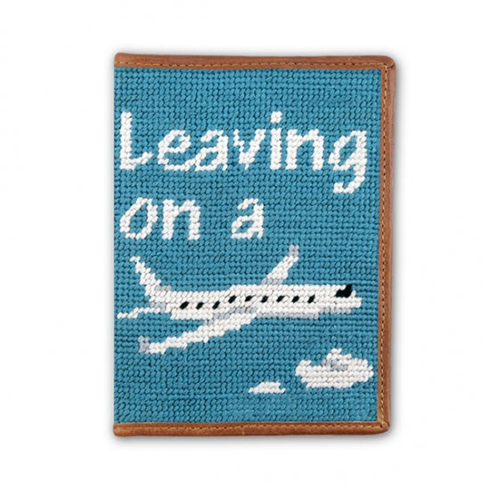 Needlepoint Collection | Leaving On A Jet Plane, Blue Needlepoint Passport Case | US Passport Holder
