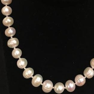 Pearl Necklace | Fresh Water Pearls | Single Strand | Hand Knotted Pearls | 18" Necklace | 10mm | Silver Clasp | Ivory