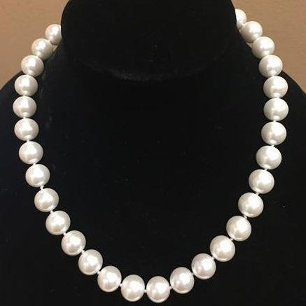 Pearl Necklace | Salt Water Pearls | Single Strand | Hand Knotted Pearls | 18" Necklace | 9-10mm | Silver Clasp | Ivory