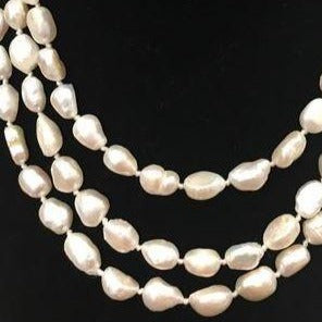 Pearl Necklace | Fresh Water Pearls | Single Strand | Hand Knotted Pearls | 45" Necklace | 7mm | Silver Clasp | Ivory